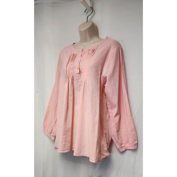 Love U. Dear Round Neck Pleated Front Accent Button Front Blouse Size 1X Pink - Picture 3 of 7